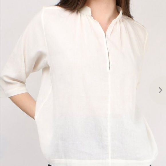 Apiece Apart 100% cotton shirred agata blouse in cream - Picture 4 of 8